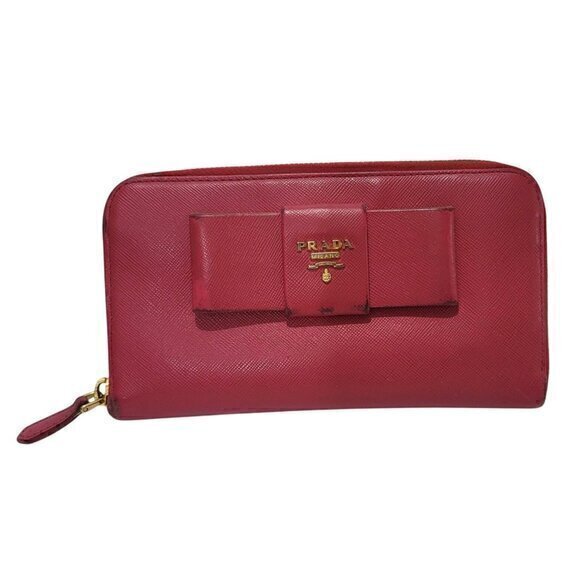 Prada Leather Wallet Continental Bow Pink - Picture 1 of 11